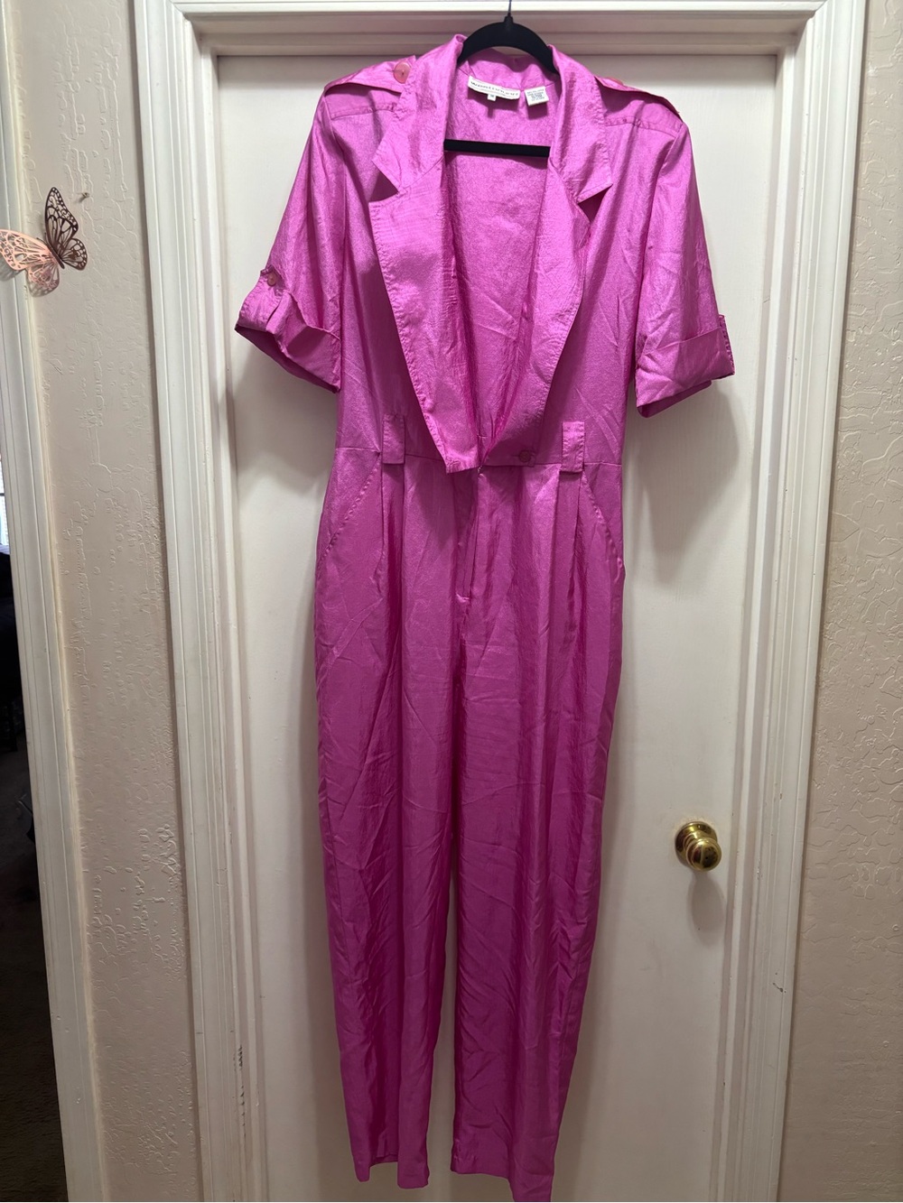 Vintage Westbound 80’s One-Piece parachute Jumpsuit w/ pockets, fuchsia, Size 16